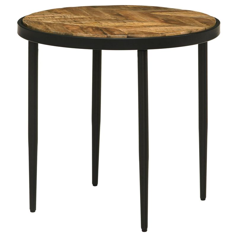 Benjara 21 Inch Side End Table, Round Top, Tapered Legs, Mango Wood, Brown and Black