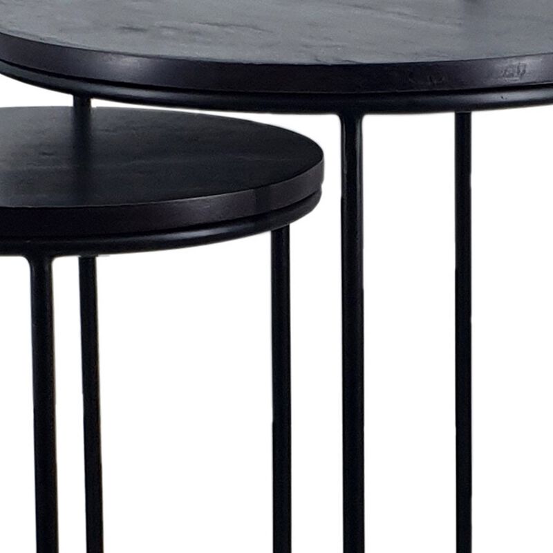 18, 22 Inch Round Nesting End Tables Set of 2, Mango Wood, Set of 2, Black-Benzara