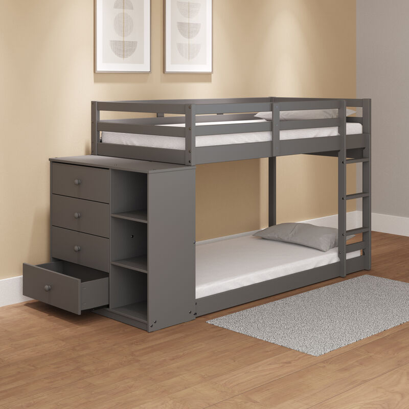 Gaston Twin/Twin Bunk Bed w/Cabinet, Gray Finish BD