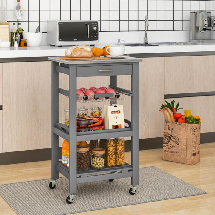 Hivvago Kitchen Island Cart with Stainless Steel Tabletop and Basket