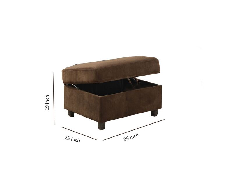 Fabric Upholstered Rectangular Ottoman with Hidden Storage, Brown - Benzara