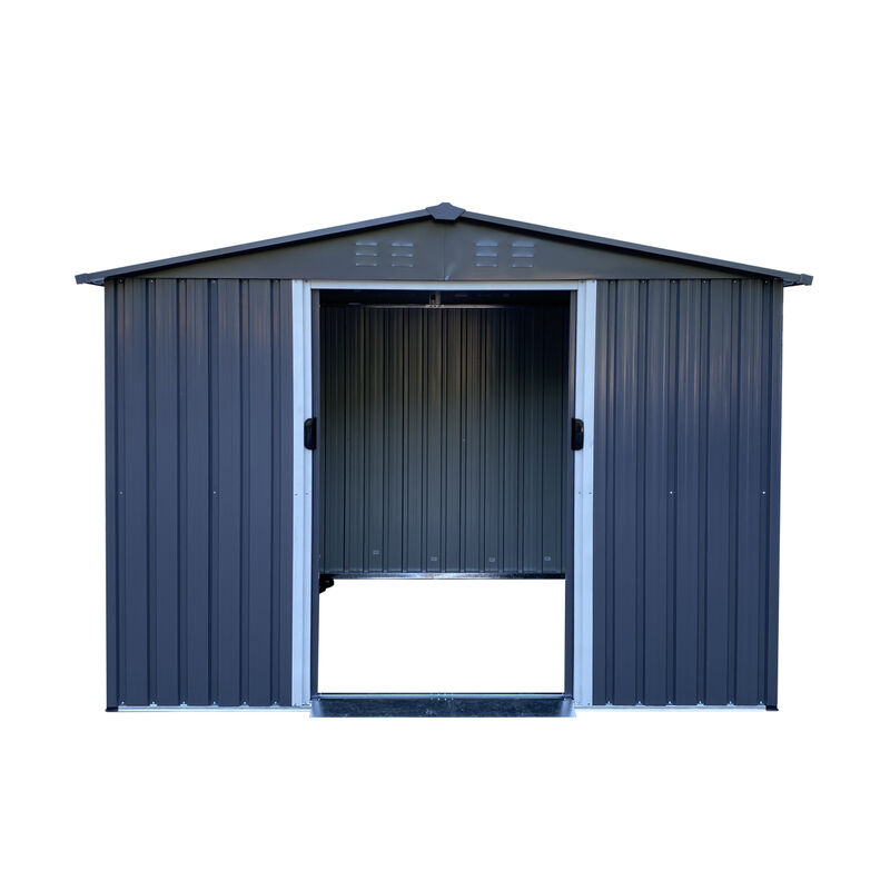 Outdoor Storage Shed 8 x 6 FT Large Metal Tool Sheds, Heavy Duty Storage House with Sliding Doors with Air Vent for Backyard Patio Lawn to Store Bikes, Tools, Lawnmowers Dark Grey