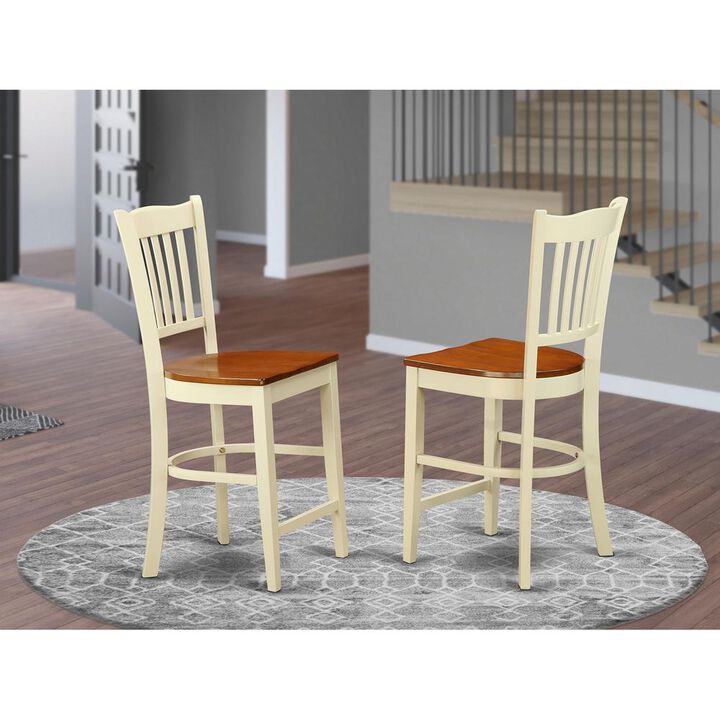 East West Furniture Groton Counter Stools With Wood Seat In Buttermilk and Cherry Finish, Set of 2