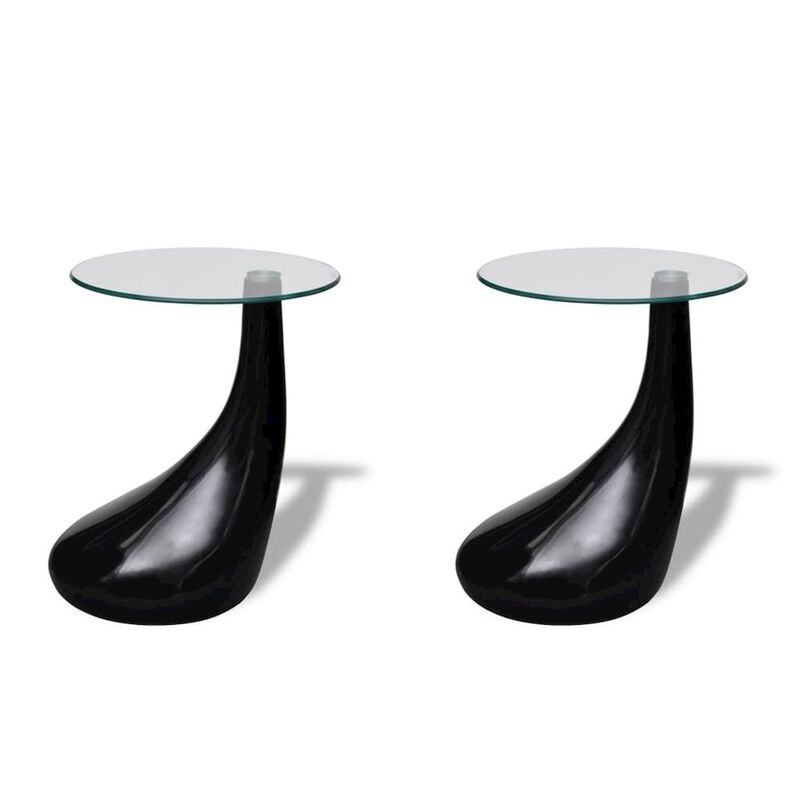 vidaXL Coffee Tables 2 pcs with Round Glass Top High Gloss Black, 240323