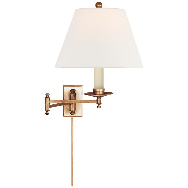 Dorchester Swing Arm in Antique-Burnished Brass with Linen Shade