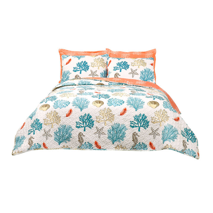 Coastal Reef Feather Quilt 7Pc Set