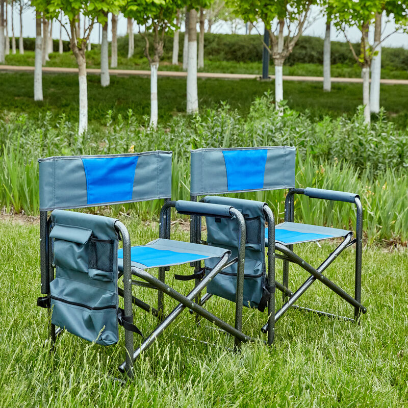 Hivvago 2pcs Padded Folding Outdoor Chair with Pockets Oversized Directors Chair