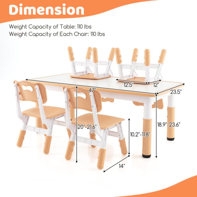 Hivvago Kids Table and Chairs Set for 4 with Graffiti Desktop