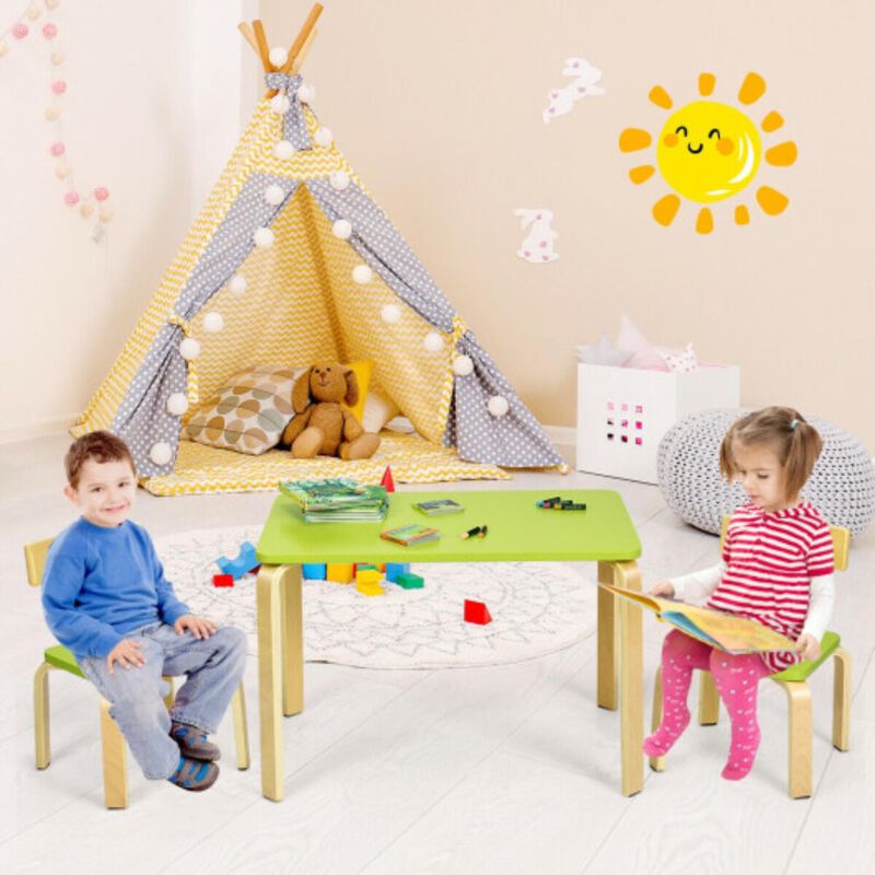 Hivvago 3 Piece Kids Wooden Activity Table and 2 Chairs Set