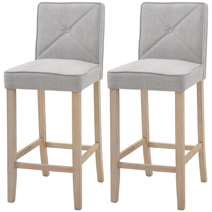 2 PCs Bar Stools Dining Chair w/ Footrest, Solid wood leg Home Pub,Beige