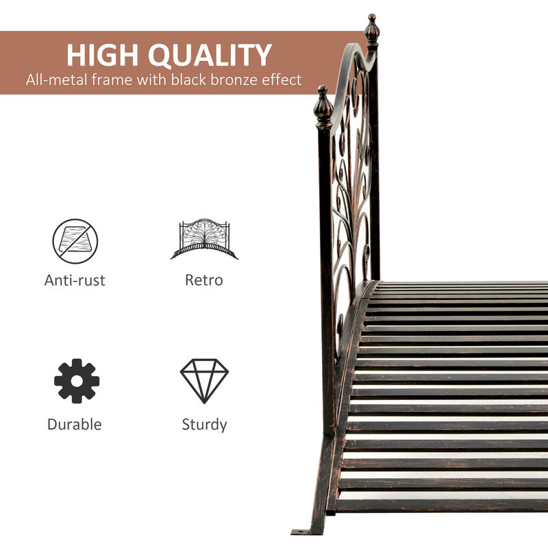 Outsunny 4’ Metal Arch Backyard Garden Bridge with Safety Siderails, Delicate Scrollwork, & Easy Assembly, Black Bronze