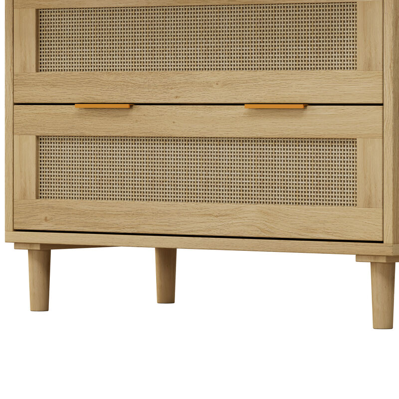 31.5"Oak 3-Drawer Rattan Storage Cabinet for Any Room