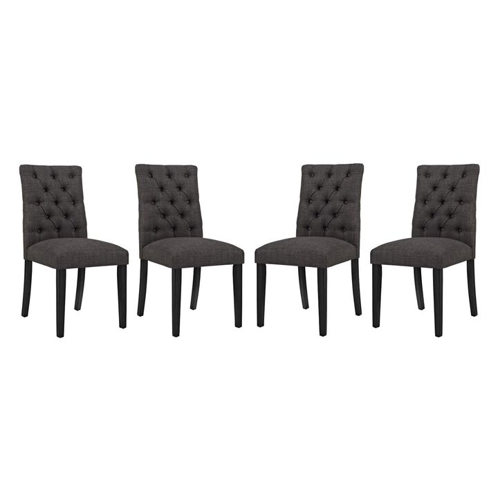Modway Duchess Modern Tufted Button Upholstered Fabric Parsons Four Dining Chairs in Brown