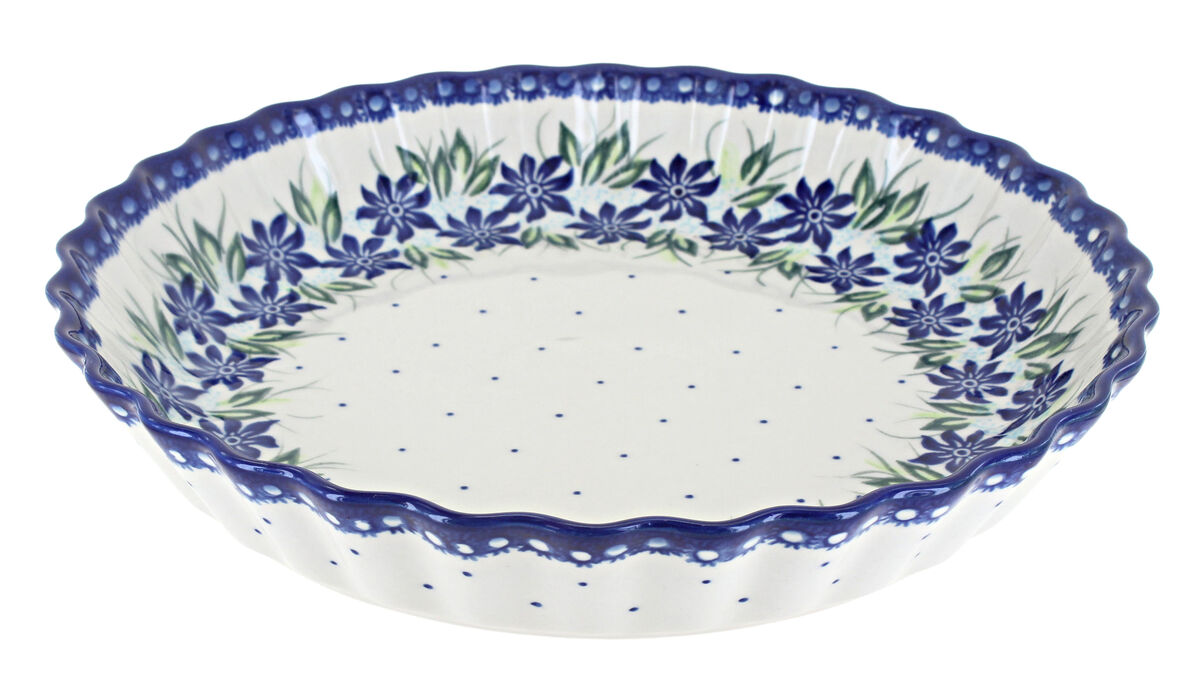 Blue Rose Polish Pottery Garden Tulip Pie Plate