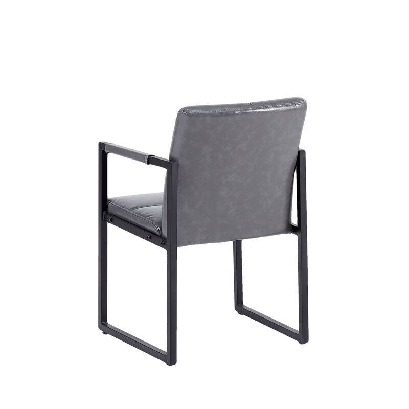 Ligth gray modern european style dining chair PU leather black metal pipe dining room furniture chair set of 2