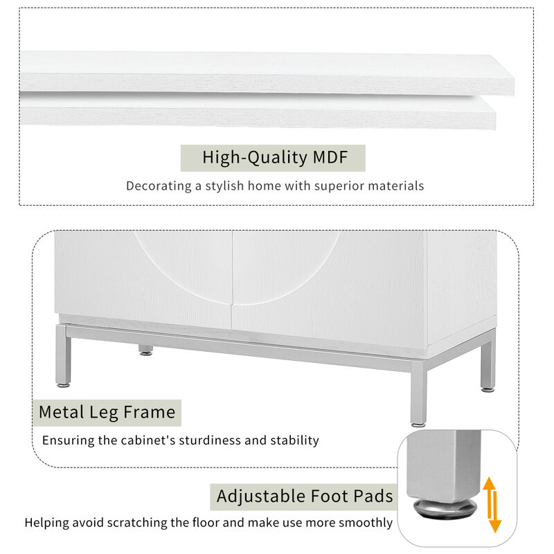 Simple Storage Cabinet Accent Cabinet with Solid Wood Veneer and Metal Leg Frame for Living Room, Entryway, Dining Room (White)