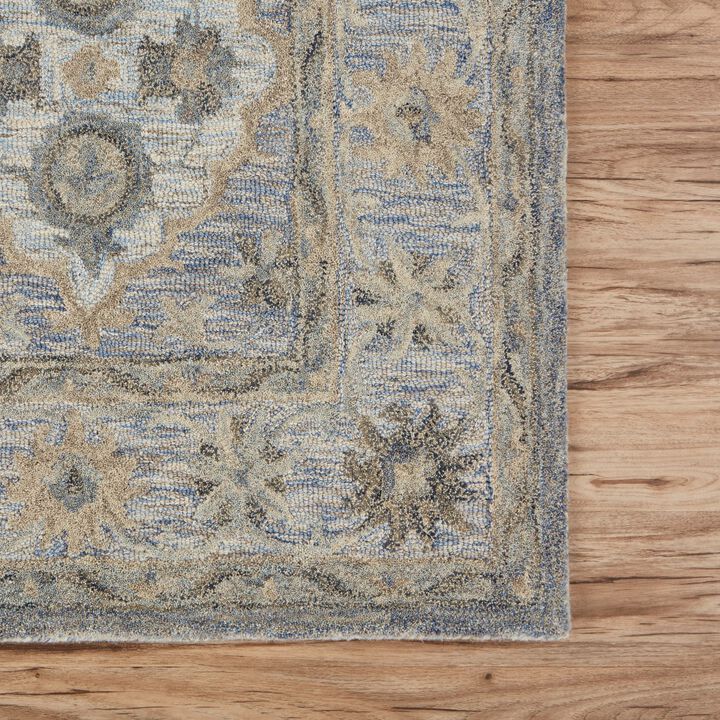 9 x 12 Blue and Tan Traditional Area Rug