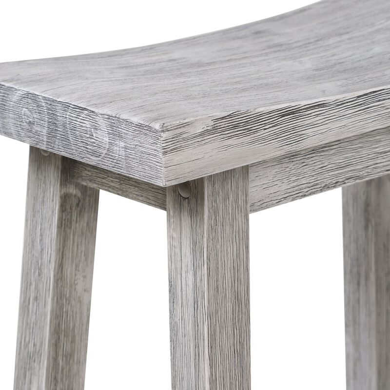 Saddle Design Wooden Counter Stool with Grain Details, Gray-Benzara