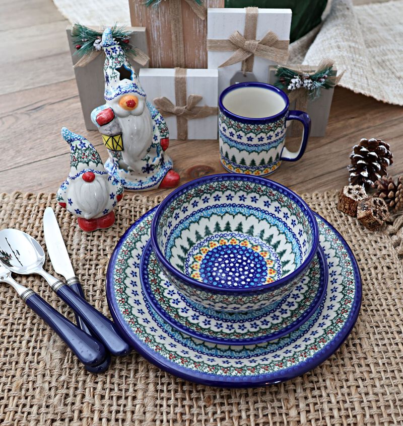 Blue Rose Polish Pottery Holiday Pine 4 Piece Place Setting - Service for 1