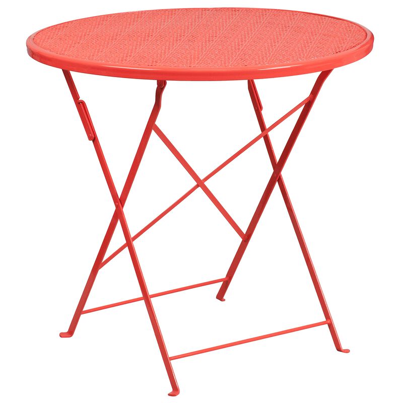 Flash Furniture Commercial Grade 30" Round Coral Indoor-Outdoor Steel Folding Patio Table Set with 2 Round Back Chairs