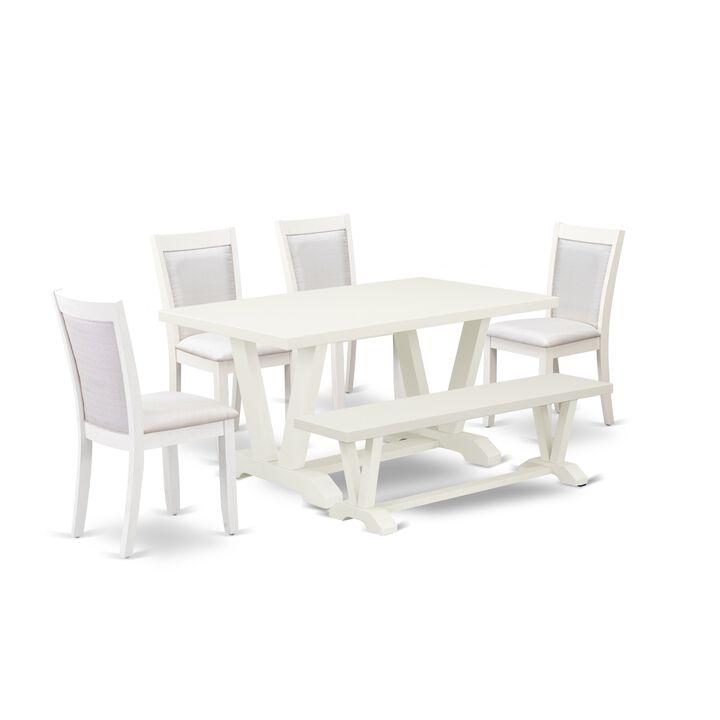 East West Furniture V026MZ001-6 6Pc Kitchen Set - Rectangular Table , 4 Parson Chairs and a Bench - Multi-Color Color