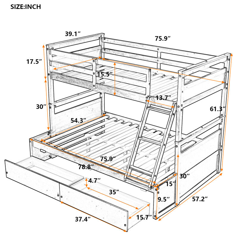 Merax Convertible Bunk Bed with 2 Storage Drawers