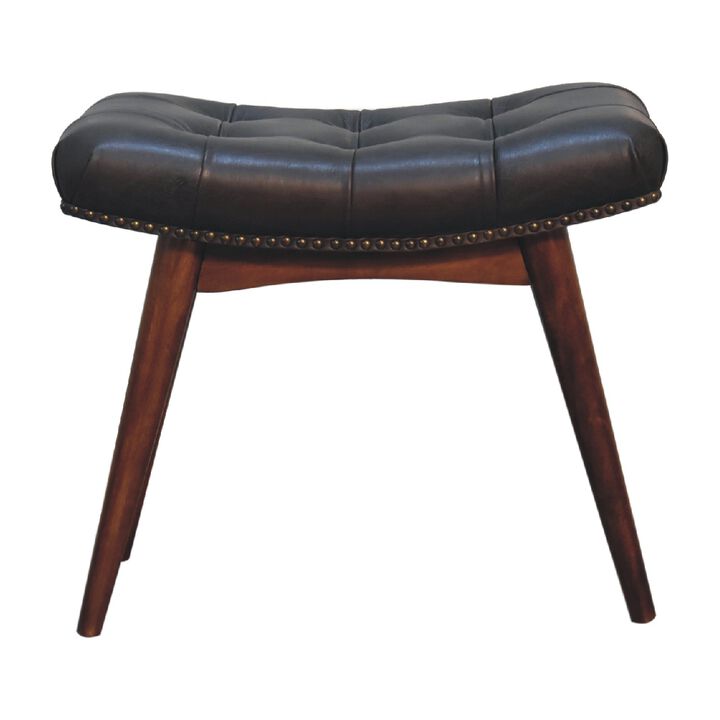 Artisan Furniture Harbour Black  Leather Solid Wood Footstool