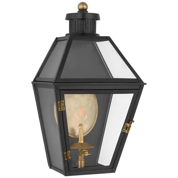 Stratford Small 3/4 Gas Wall Lantern in Matte Black with Clear Glass