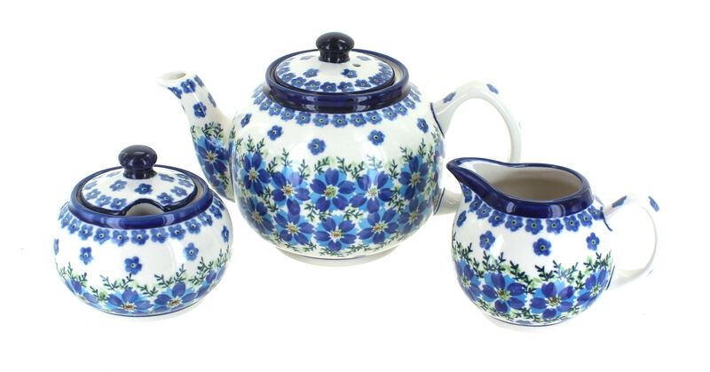 Blue Rose Polish Pottery Nature Three Piece Tea Set