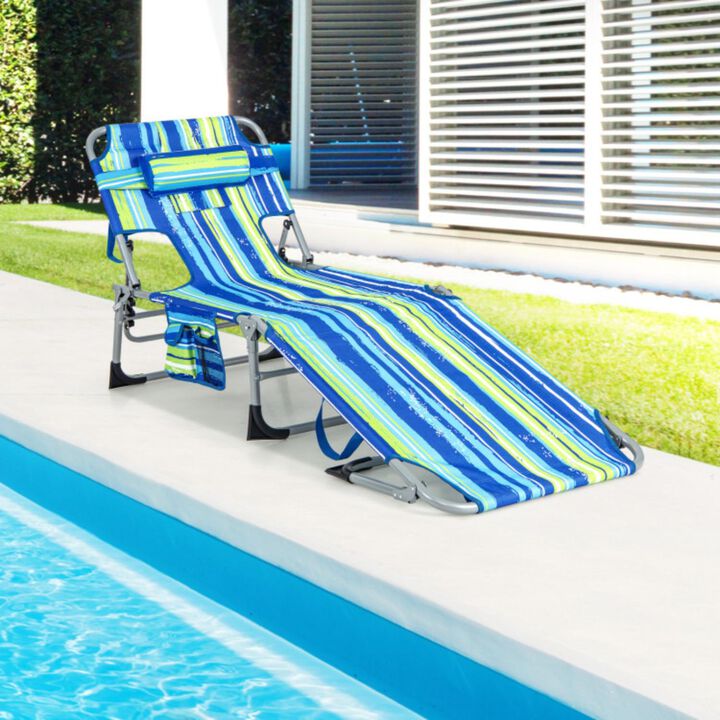 Hivvago Folding Beach Lounge Chair with Pillow for Outdoor