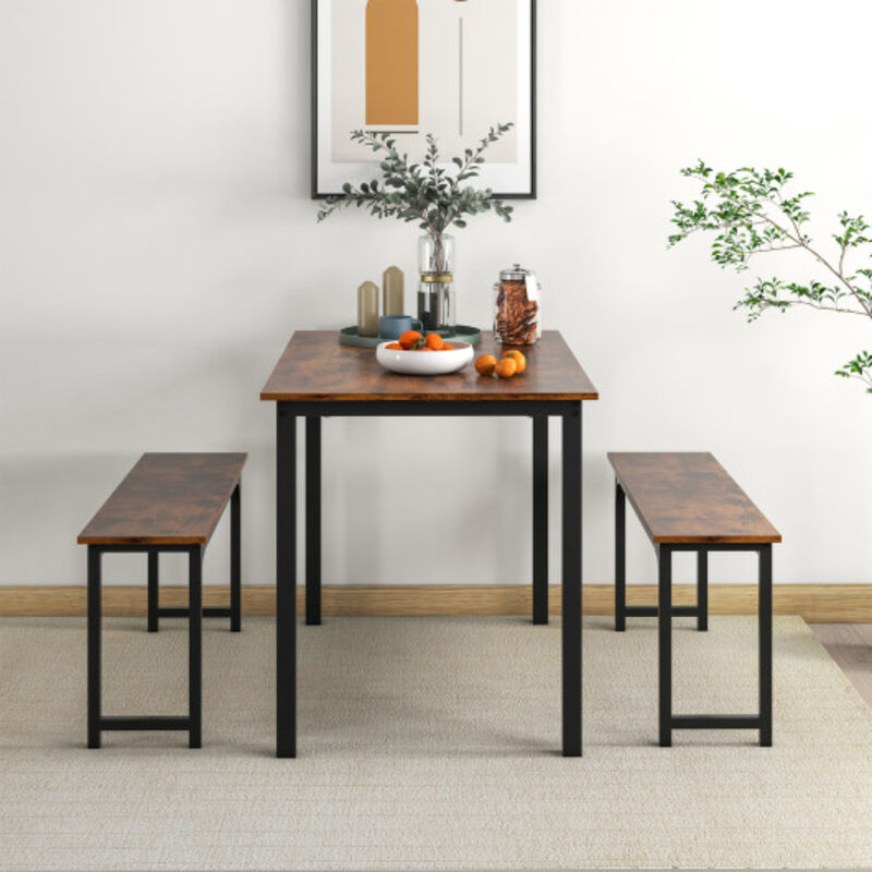 3 Pieces Farmhouse Dining Table Set with Space-Saving Design- Brown