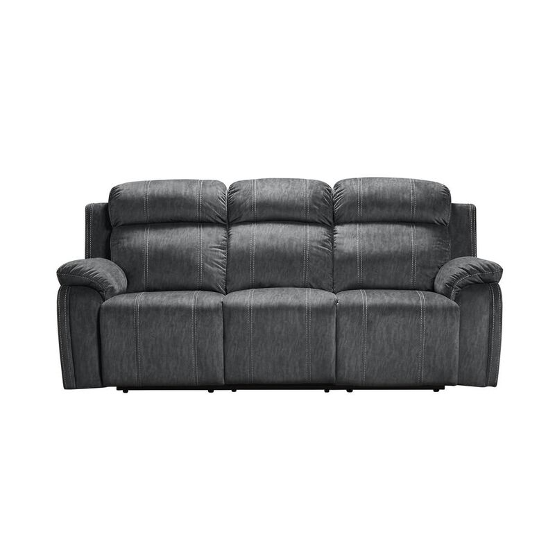 New Classic Furniture Furniture Tango Polyester Fabric Dual Recliner Sofa in Shadow Gray
