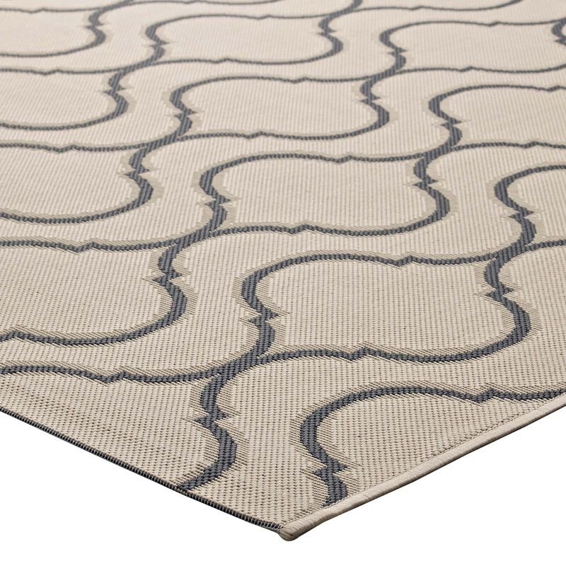 Linza Wave Abstract Trellis 5x8 Indoor and Outdoor Area Rug - Beige and Gray