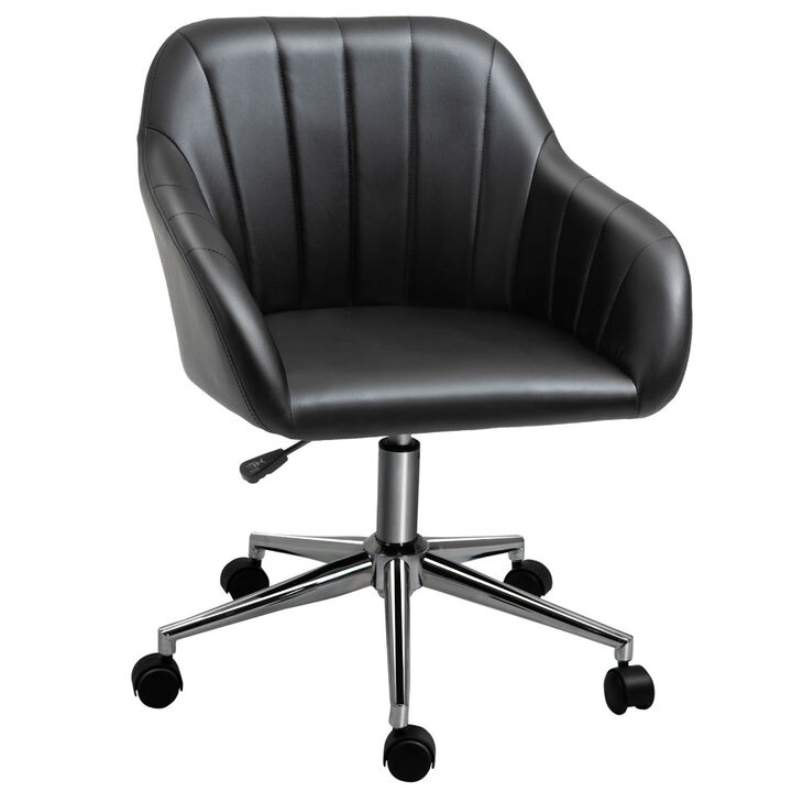 Black Swivel Tub Design Office Chair - Stylish mid-back PU leather chair suitable for various living spaces.