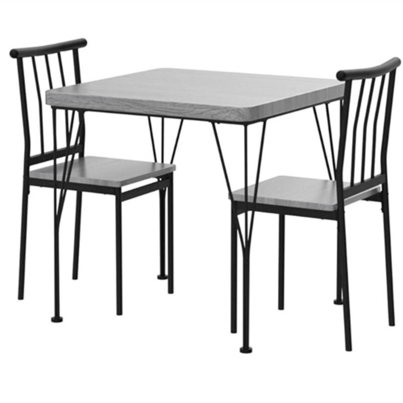 Modern 3 Piece Metal Frame Dining Set with Grey Wood Top Table and 2 Chairs