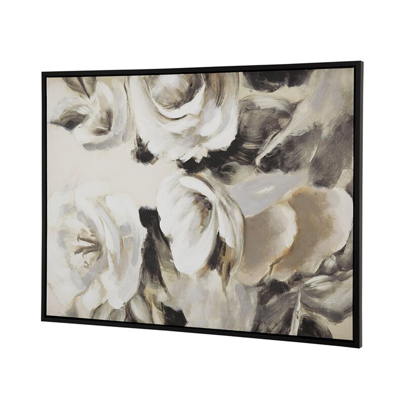 35 x 47 Framed Wall Art, Flower Print, Modern Style, Beige, Black, White - Benzara