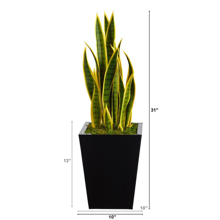 Nearly Natural 31-in Sansevieria Artificial Plant in Black Metal Planter