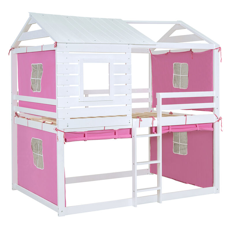 Merax Wood House Bunk Bed with Tent