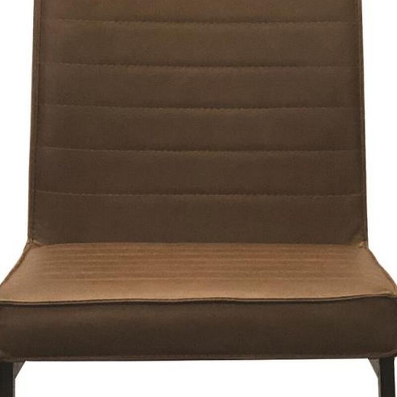 25 Inch Cantilever Counter Stool Chair, Channel Tufted Brown Vegan Leather - Benzara