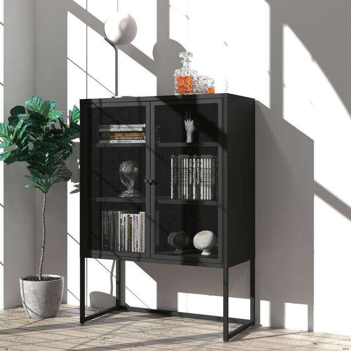 47.2 inches high Metal Storage Cabinet with 2 Mesh Doors, Suitable for Office, Dining Room and Living Room, Black