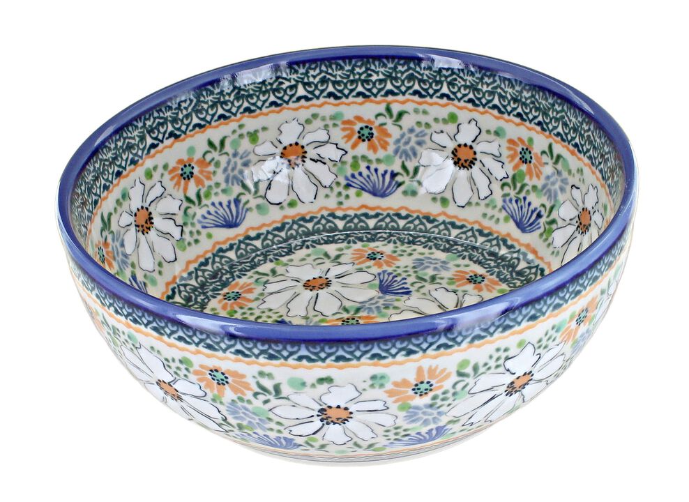 Blue Rose Polish Pottery Summer Picnic Small Serving Bowl