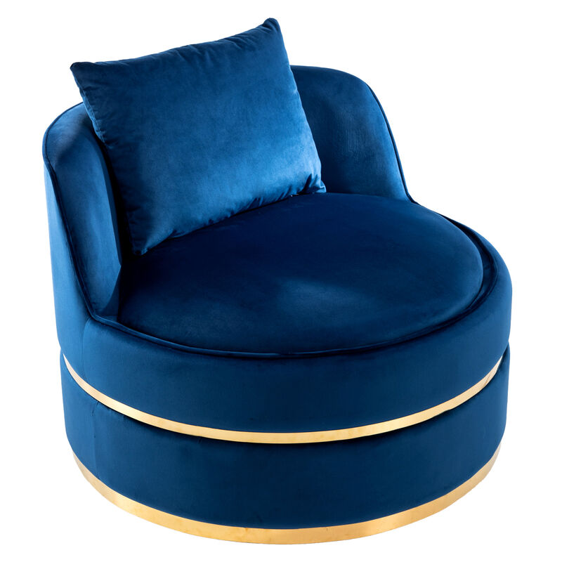 360 Degree Swivel Accent Chair Velvet Modern Upholstered Barrel Chair Over Sized Soft Chair with Seat Cushion for Living Room, Bedroom, Office, Apartment, Blue