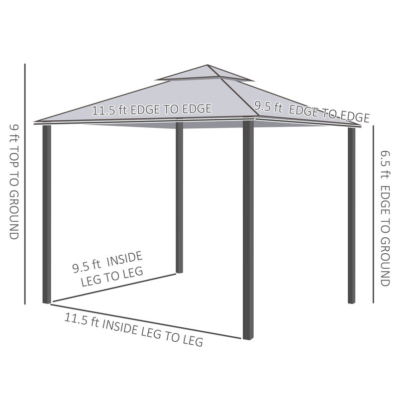 Outsunny 10' x 12' Patio Gazebo Outdoor Canopy Shelter with 2-Tier Roof and Netting, Steel Frame for Garden, Lawn, Backyard and Deck, Gray