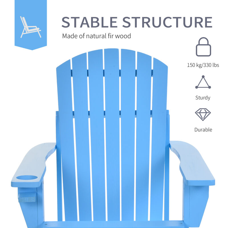 Outsunny Wooden Adirondack Chair, Outdoor Patio Lawn Chair with Cup Holder, Weather Resistant Lawn Furniture, Classic Lounge for Deck, Garden, Backyard, Fire Pit, Blue