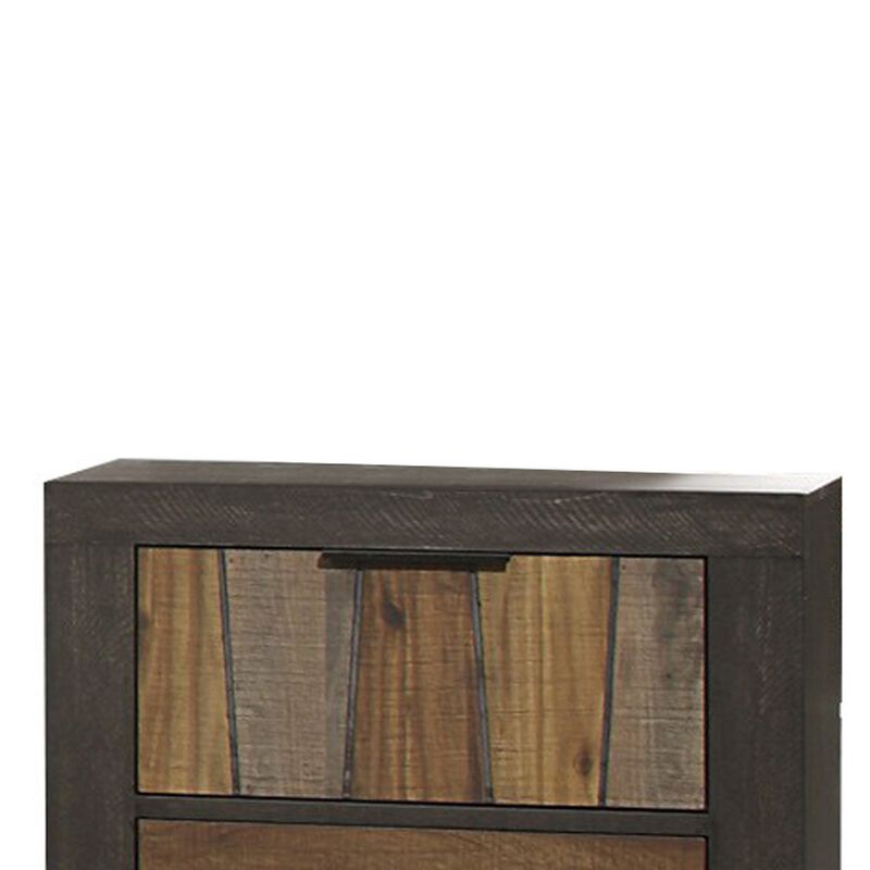 Plank Style 2 Drawer Wooden Nightstand with Metal Bar Handles, Brown - Benzara