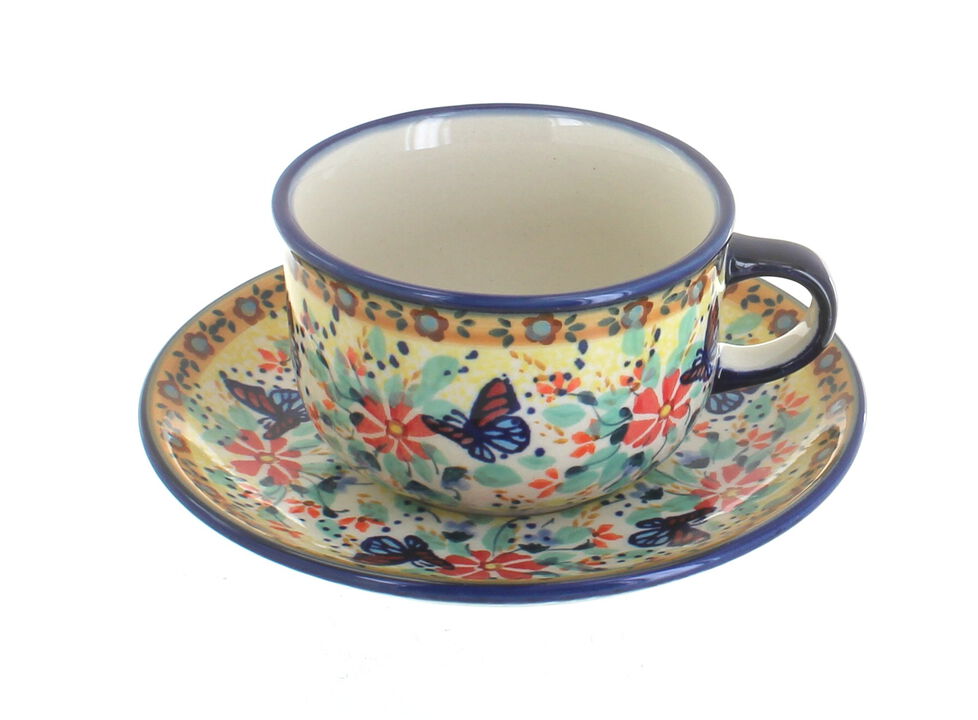 Blue Rose Polish Pottery Blue Butterfly Cup & Saucer