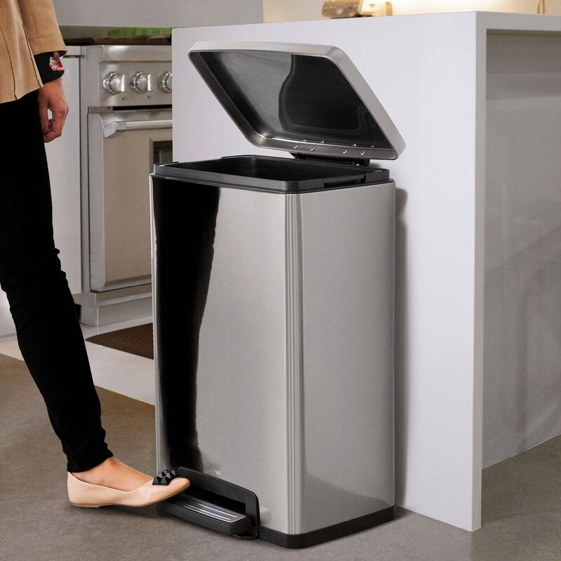 Hivvago Stainless Steel 13-Gallon Kitchen Trash Can with Step Lid