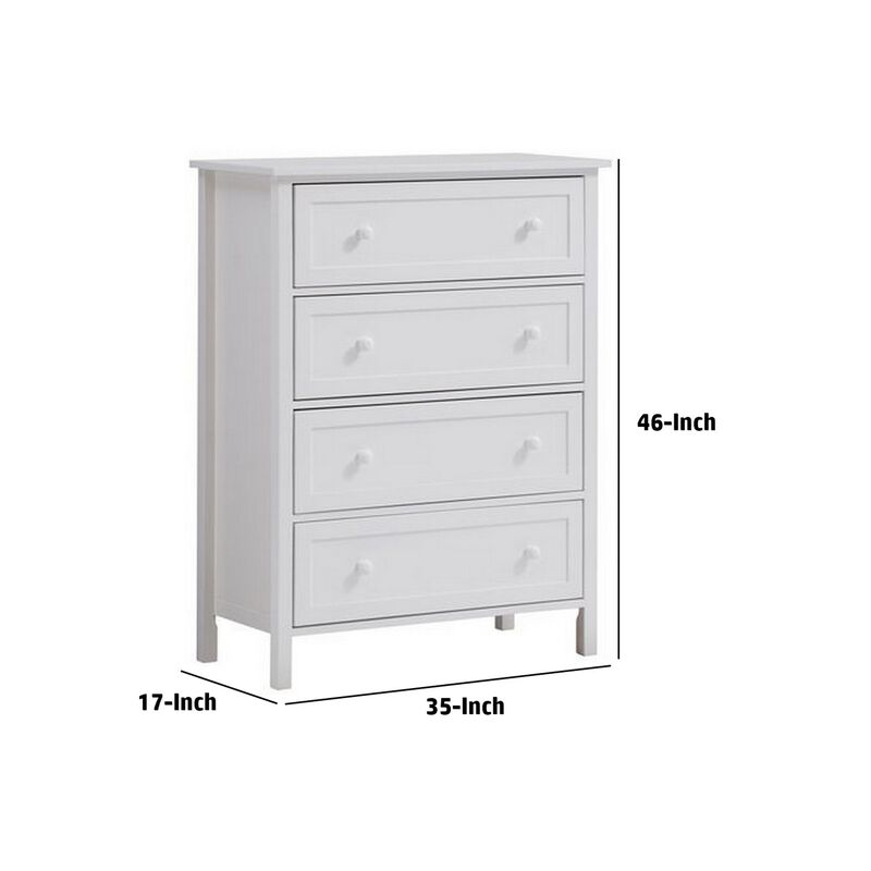 Mio 46 Inch 4 Drawer Tall Dresser Chest, Solid Wood, Glossy White - Benzara