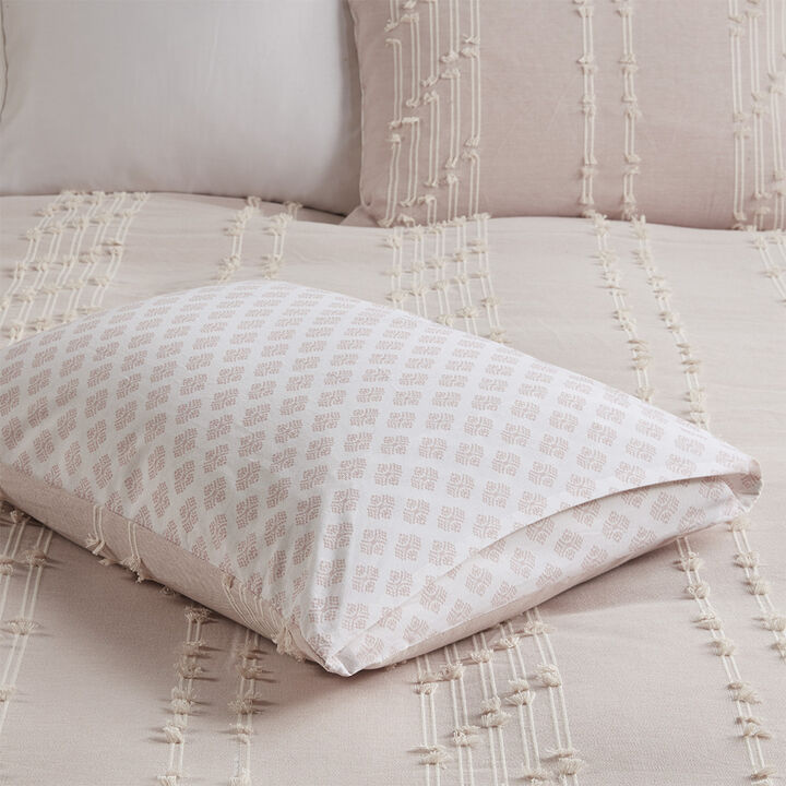 Gracie Mills Trujillo 3-Piece Embroidered Stripes Cotton Jacquard Comforter Set