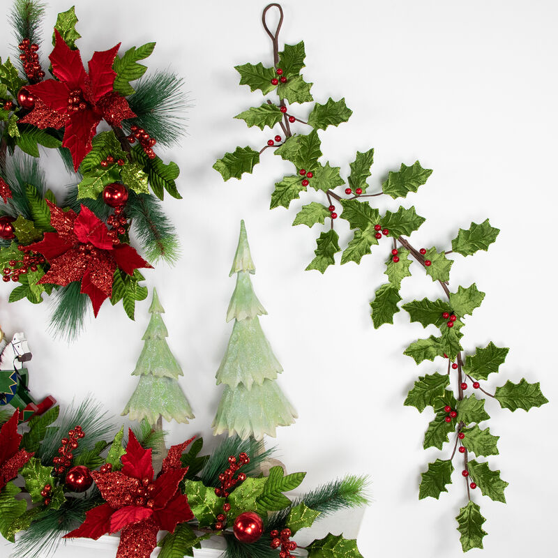 43" Green & Red Glittered Mistletoe Christmas Garland